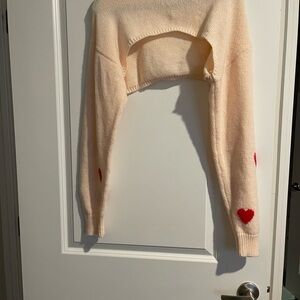 Fashion Nova Cream Shrug with Red Heart Details